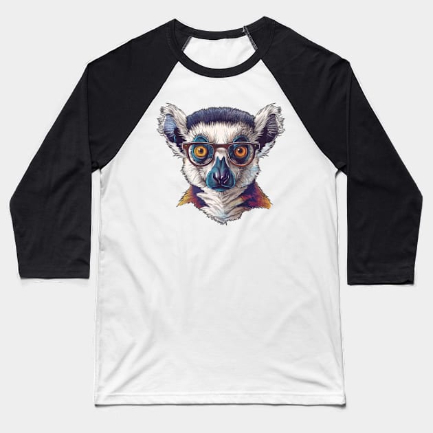 Lively Lemur Look Baseball T-Shirt by Carnets de Turig